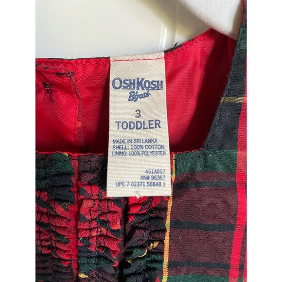 OshKosh b'Gosh Girls Dress Size 3 3T Red Green Black Yellow Plaid Ruffle NEW - Picture 4 of 5